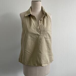 Y2K Faded Glory Top Women L Tan Khaki Halter Polo Collared Preppy Tennis Indie